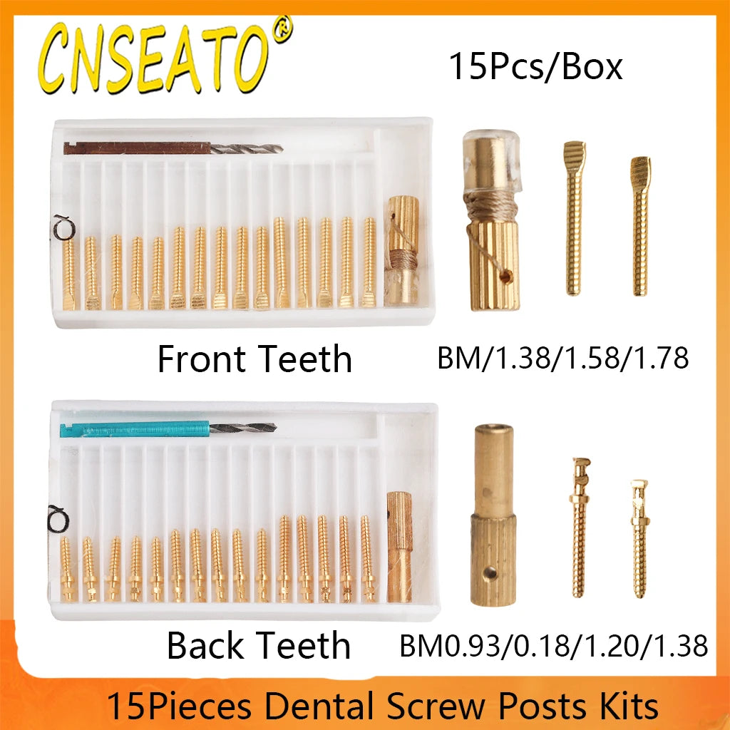 15Pcs Dental Screw Posts Kits Gold Plated Link Pins Refills Anterior Posterior Teeth Dentistry Root Canal Nail Dentist Materials